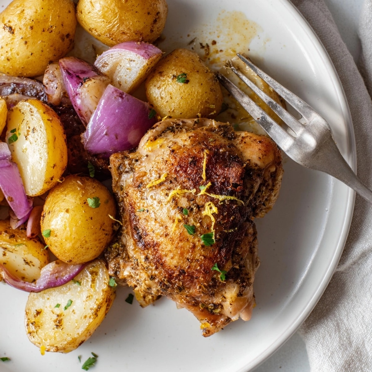 Golden Sheet Pan Zaatar Chicken and Roasted Potatoes, aromatic and crisp from the oven.