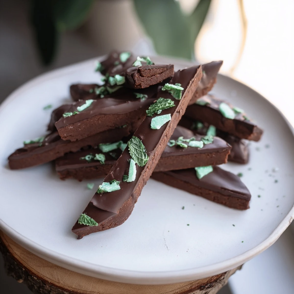 Close-up of freshly baked chocolate peppermint shortbread wedges: buttery, crisp, and ready for a sweet treat.