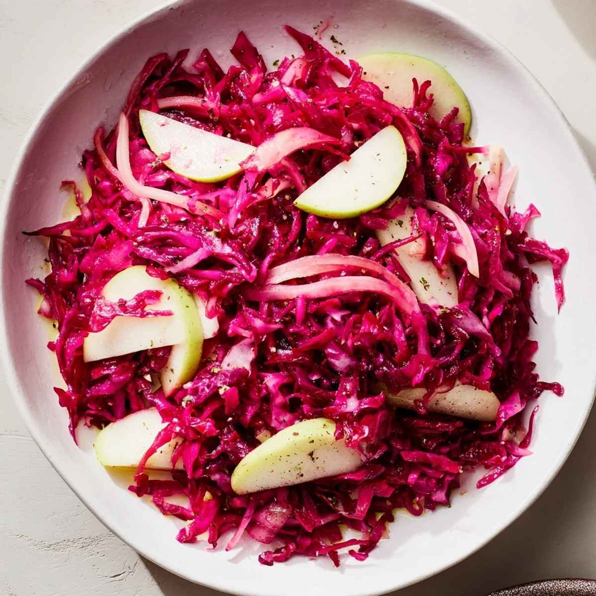 Vibrant plate of Sweet & Sour Bavarian Red Cabbage and Apple, the perfect German side dish.