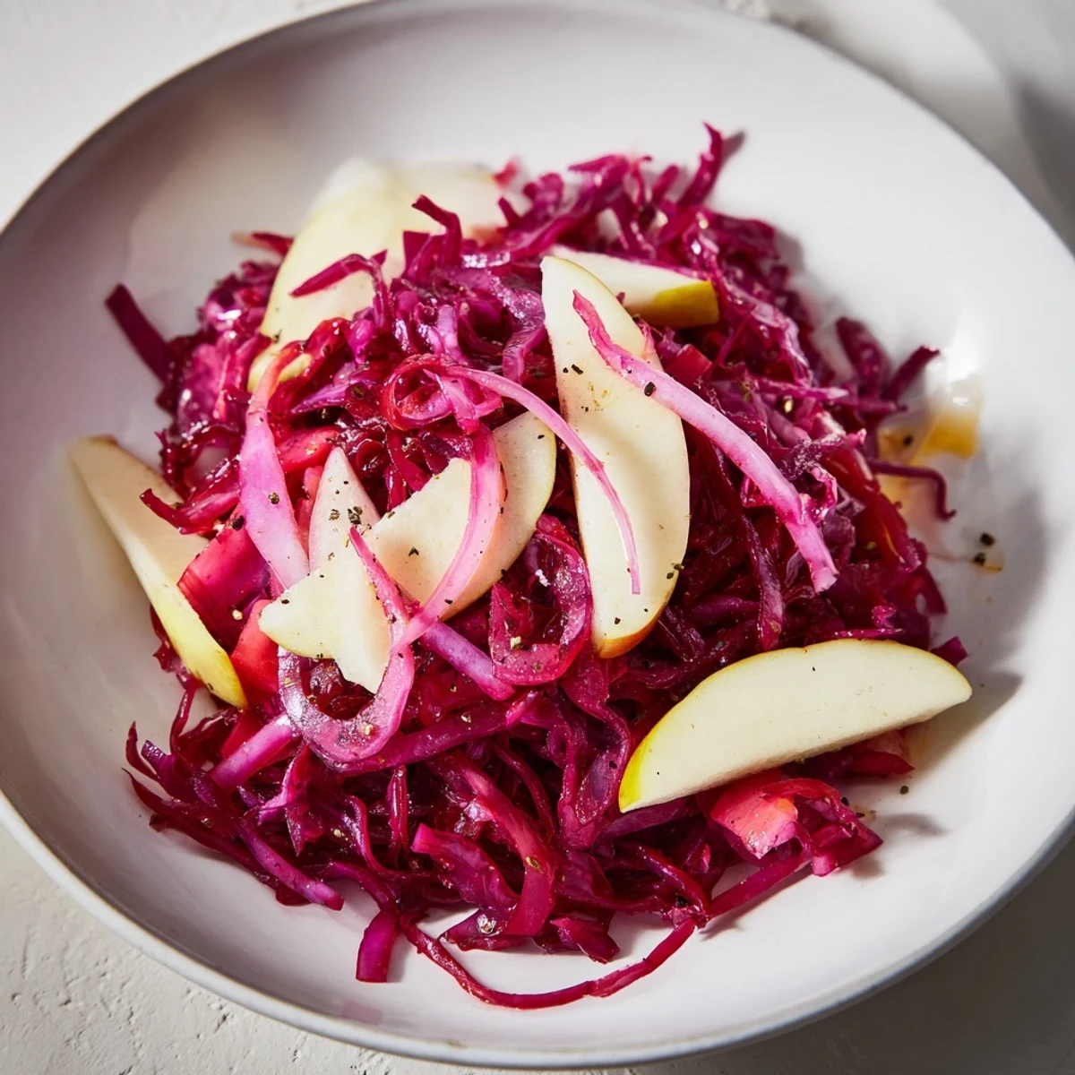 Tender Bavarian red cabbage and apple, a sweet and sour side, ready to serve and enjoy.