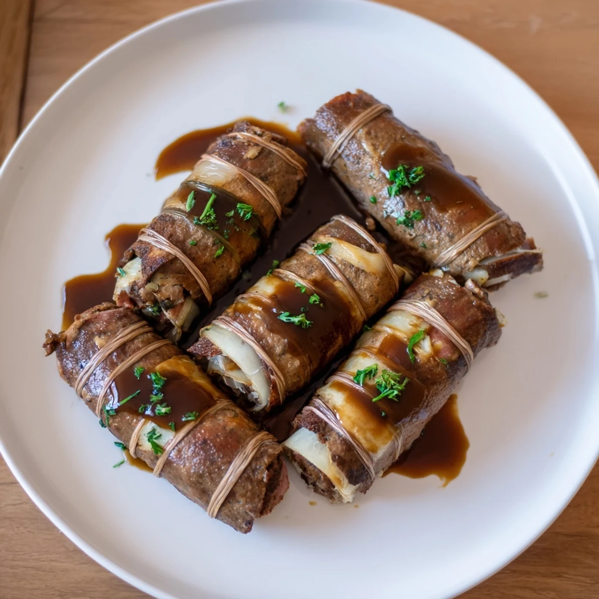 Golden-brown Air Fryer Rouladen rolls, offering a comforting, savory aroma with a tender, juicy interior.