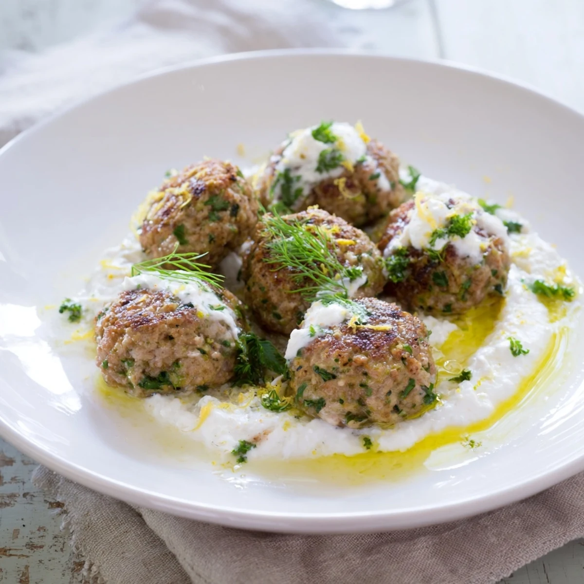Steaming Instant Pot Greek Meatballs with lemon-feta sauce, a creamy and delicious Mediterranean dinner.