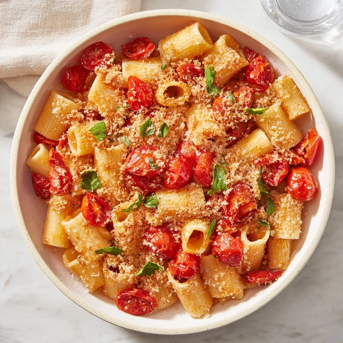 This baked goat cheese snowflake pasta showcases bubbling tomatoes and a creamy, delicious sauce.