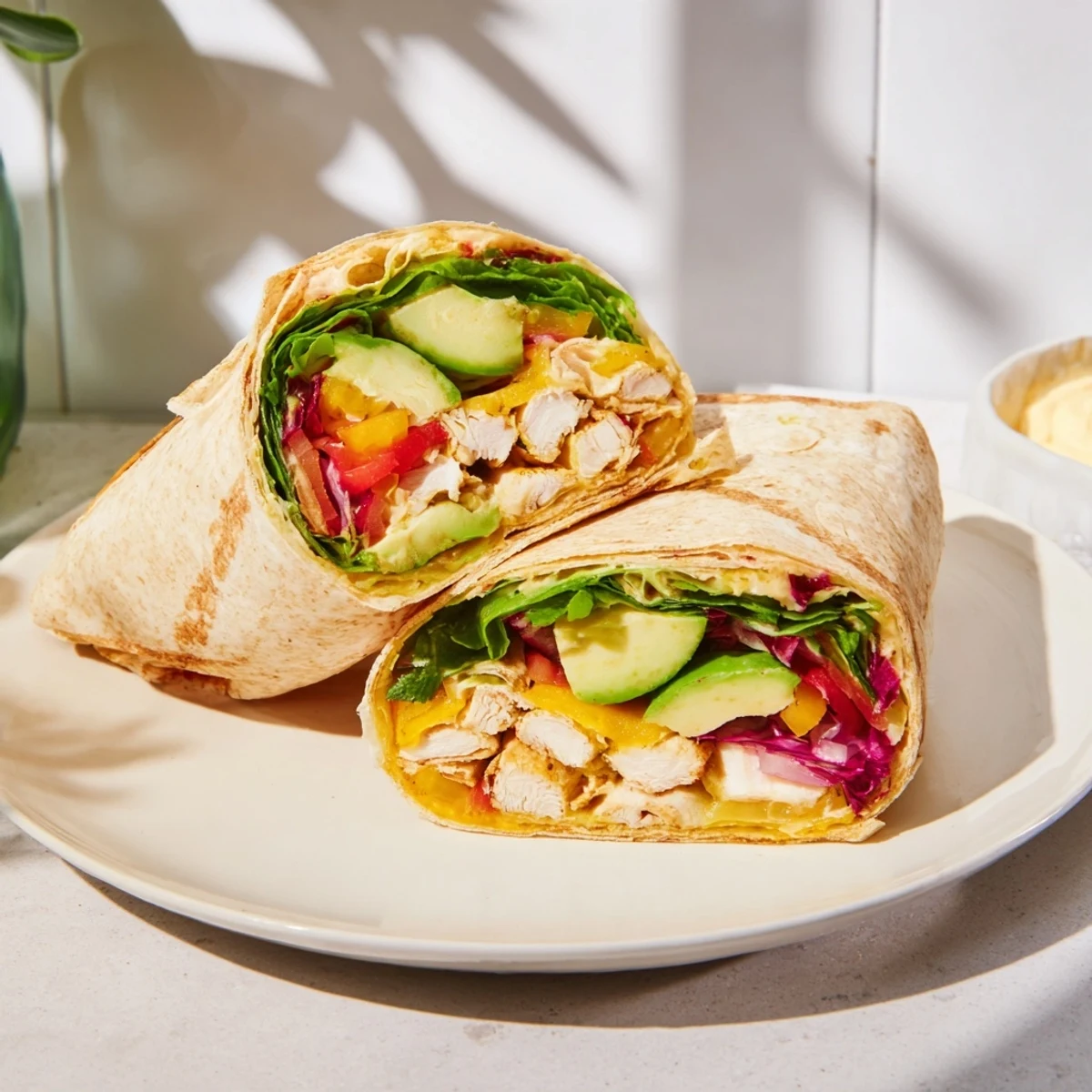 Close-up of sheet-pan fajita chicken, with a rainbow of peppers perfect for building delicious wraps.