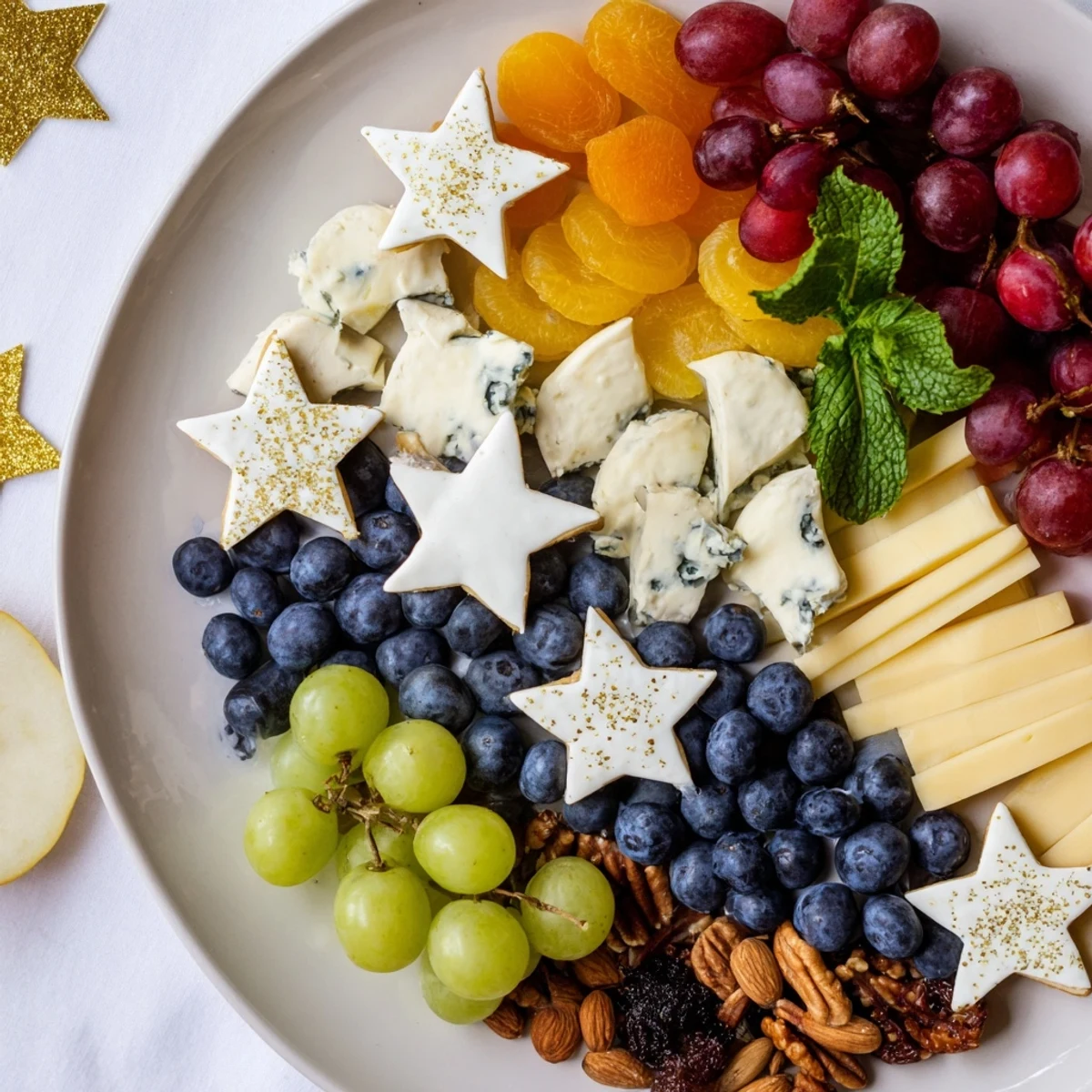 Magnificent Moon & Stars Night Board: A delightful cheese board with star and moon-cut cheeses, fruits, and treats.