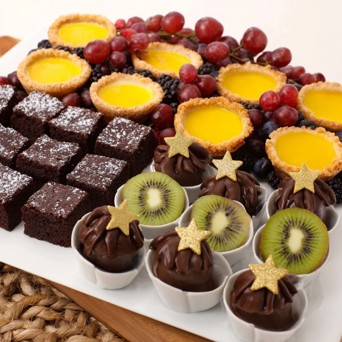 This colorful Star-Studded Dessert Board offers a tempting array of mini treats and creamy dips.