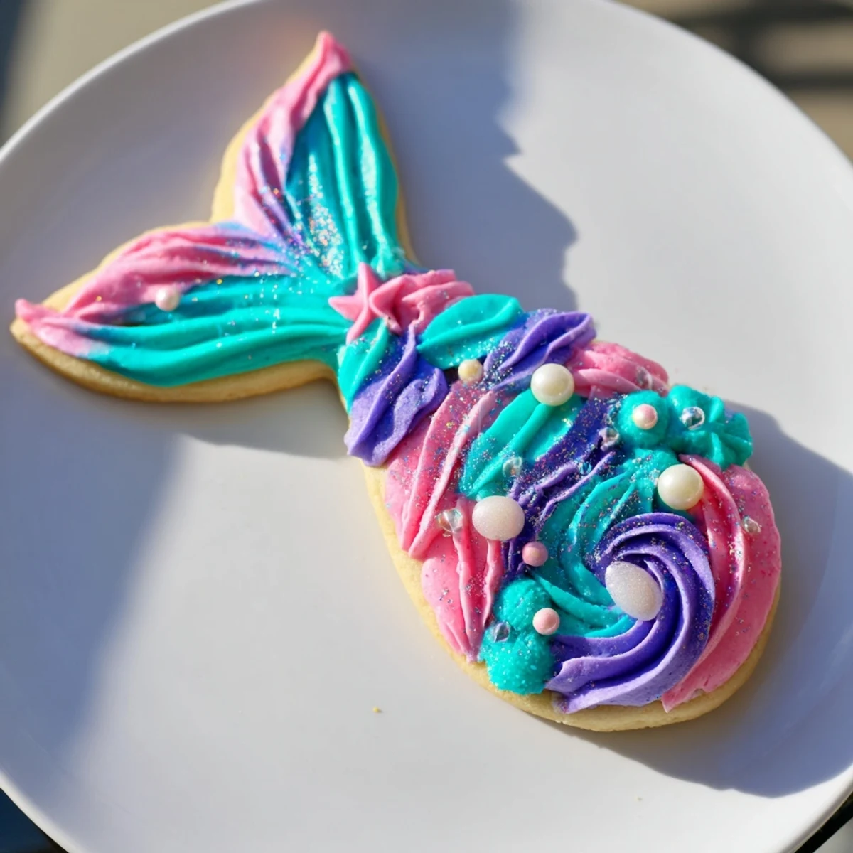 Vibrant mermaid tail sweets, frosted with swirly teal buttercream, ready to enjoy at your celebration.