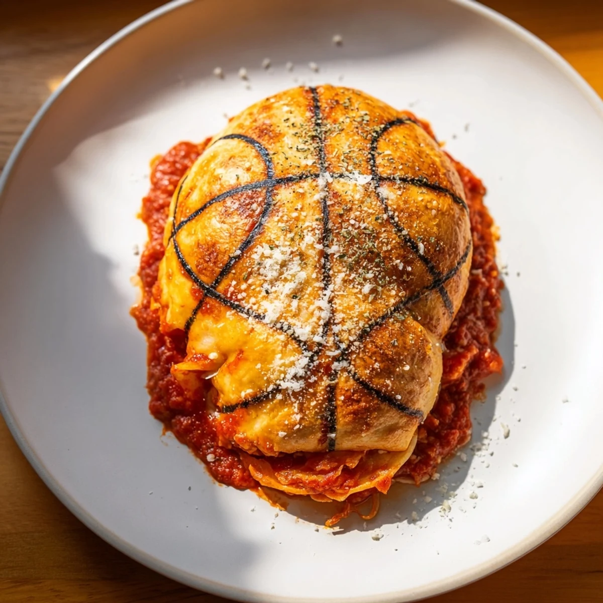 Basketball Pizza Bites, golden-brown and cheesy, ready to be dipped in pizza sauce.