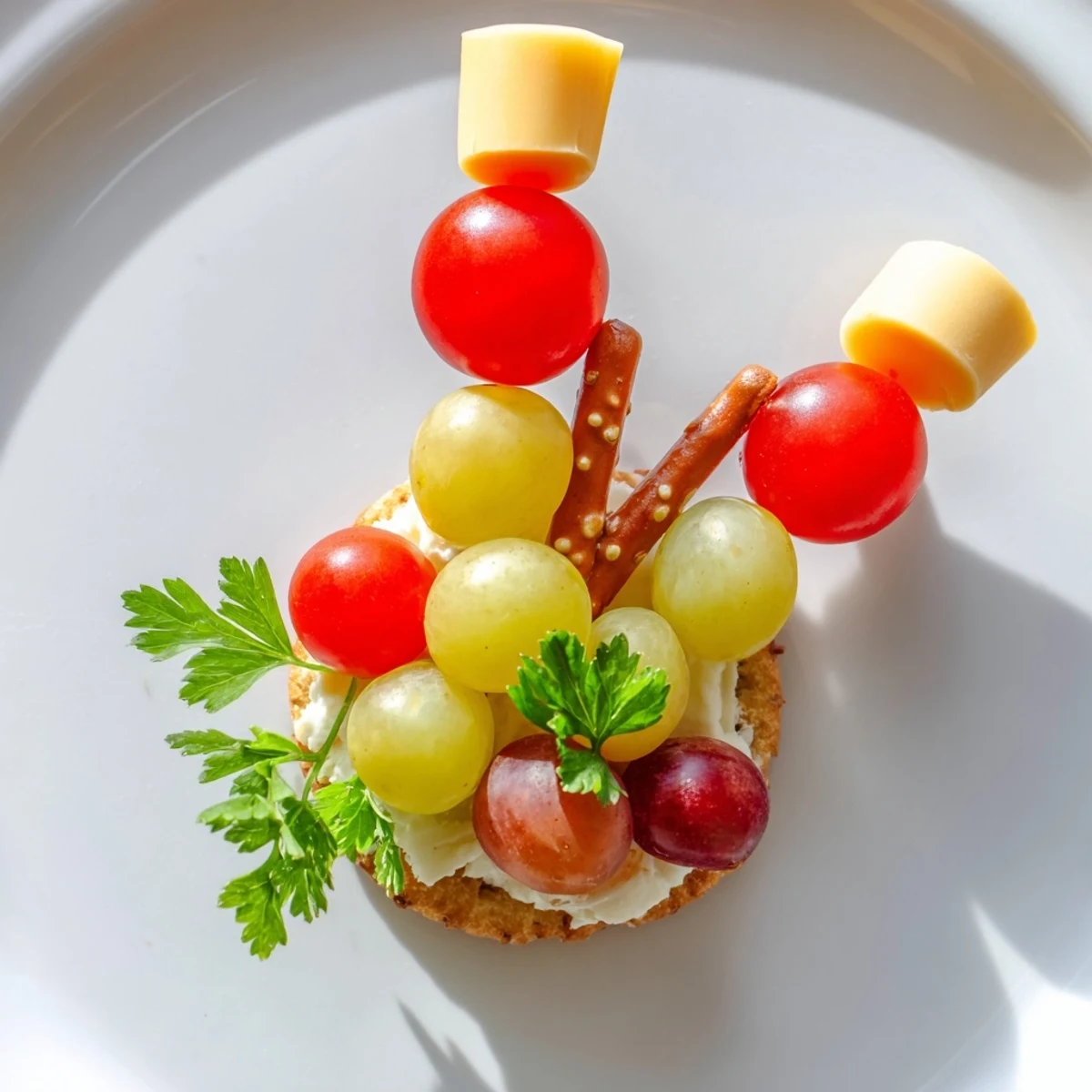 Colorful Up, Up & Away Hot Air Balloon Snacks with bursting cherry tomatoes and cheese cubes ready for eating.