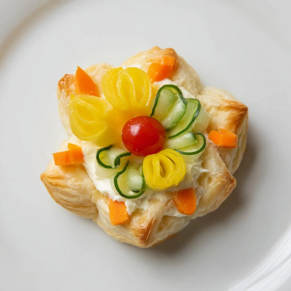 Golden Fairy Garden Flower Shaped Snacks with vibrant vegetable petals and creamy filling.