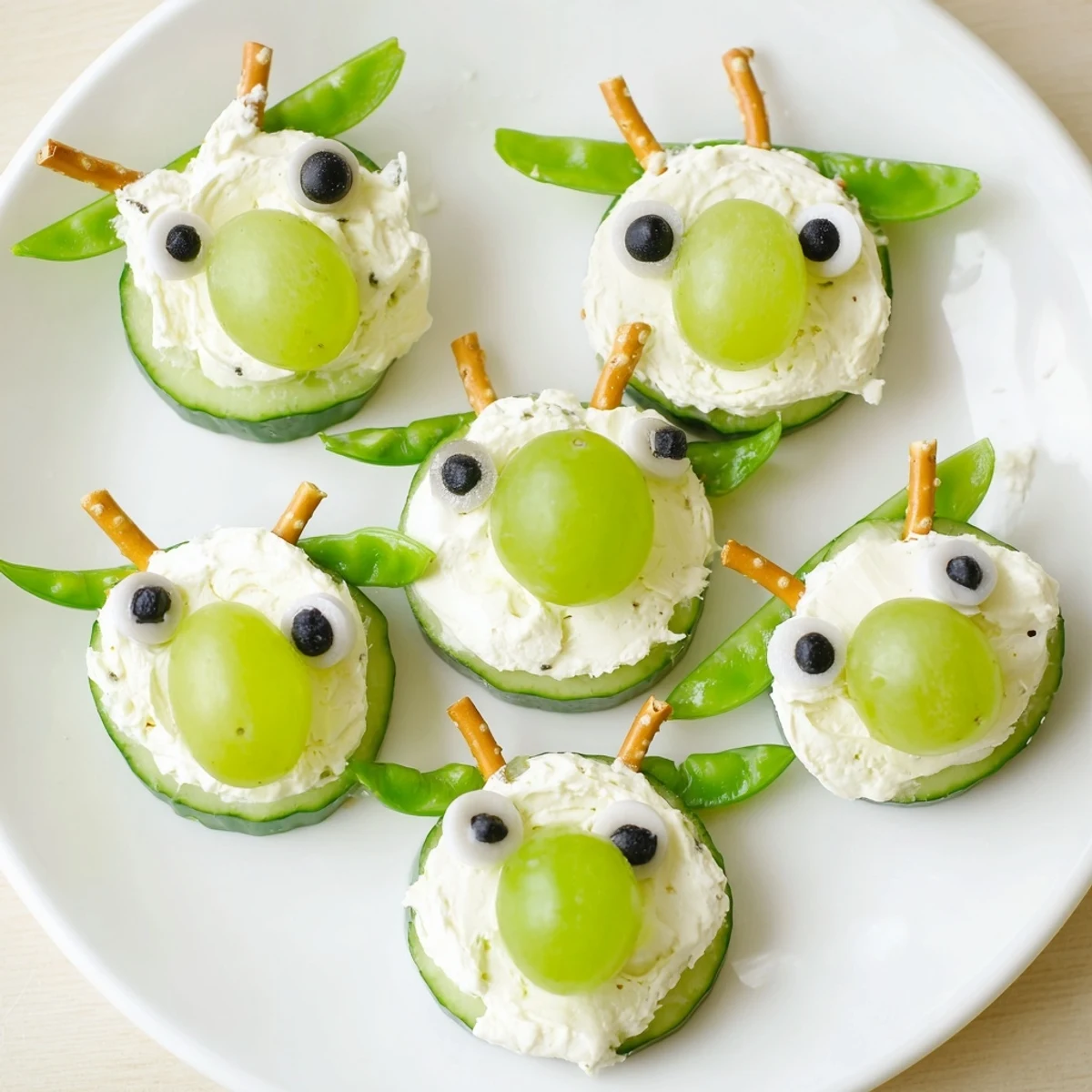 Fresh and fun Little Green Men Alien Snack Attack: healthy cucumber snacks arranged for a kids' party delight.
