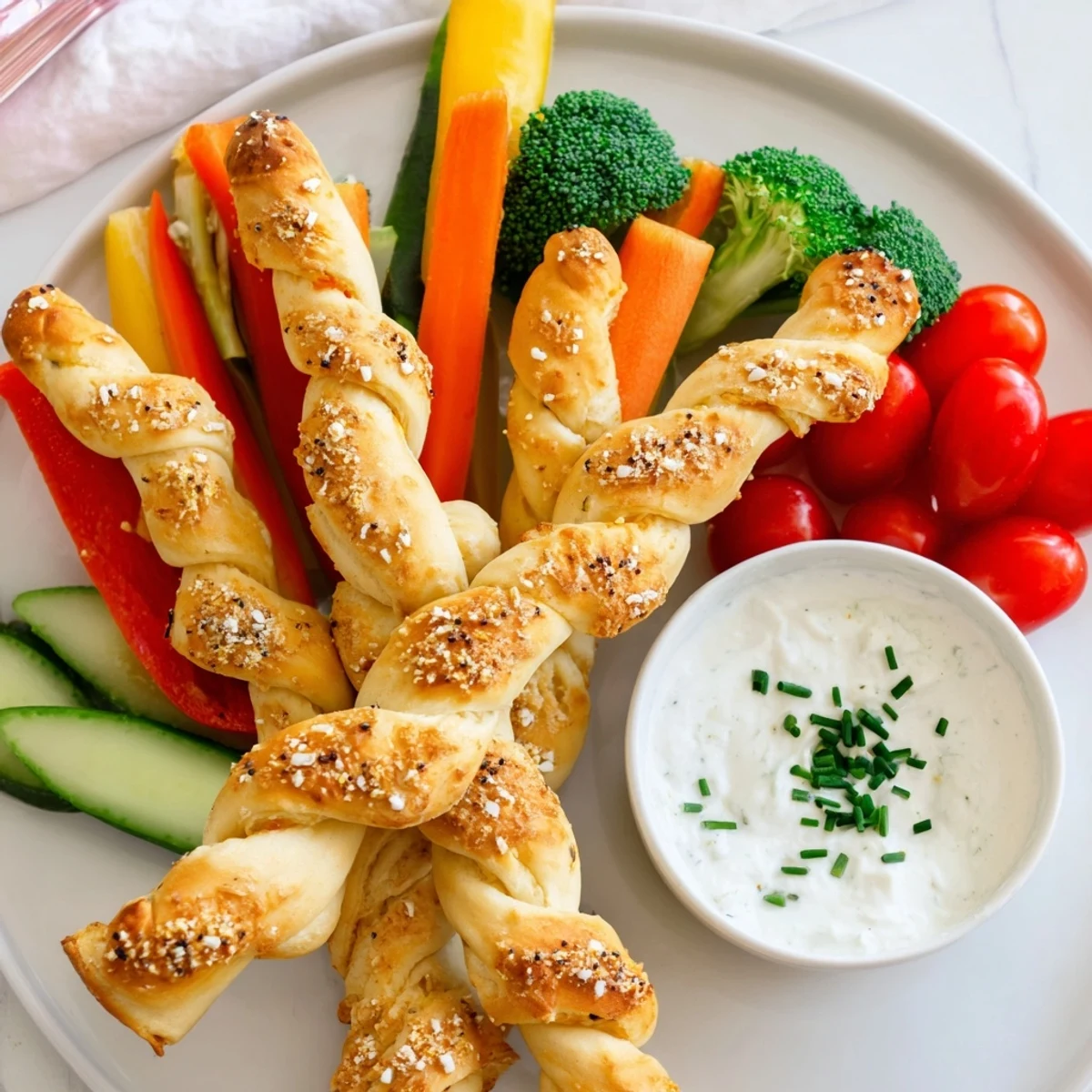 A vibrant platter showcasing Dinosaur Bone Prehistoric Crudités, a healthy and fun snack for kids.