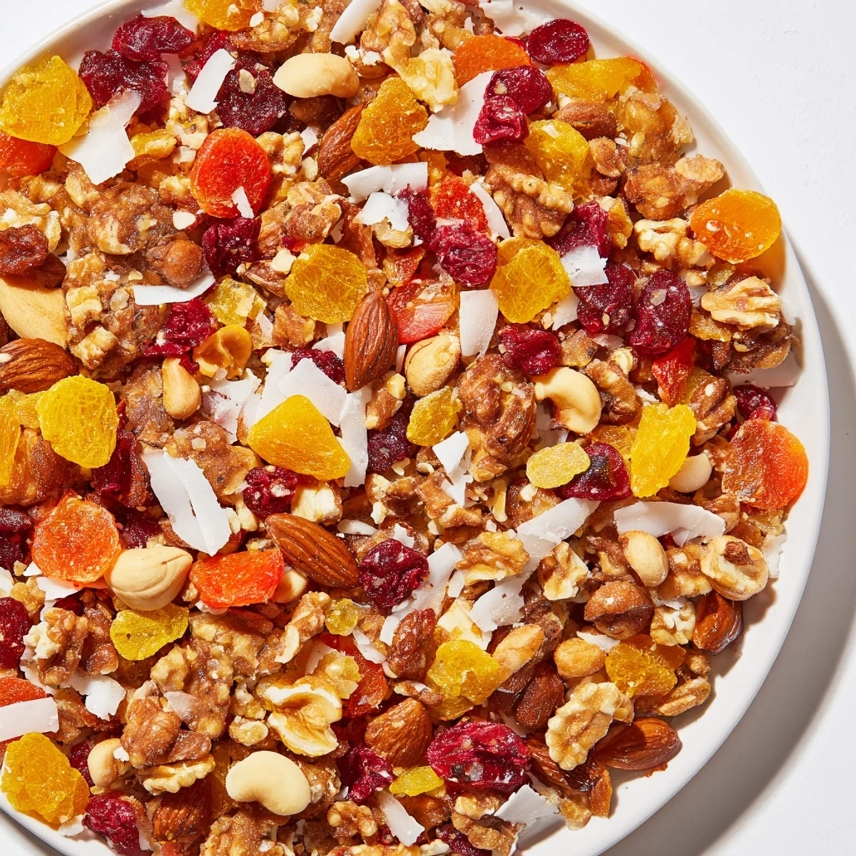 Snowflake Winter Blend with dried fruits, nuts, and spices, ready for snacking, looks so delicious!