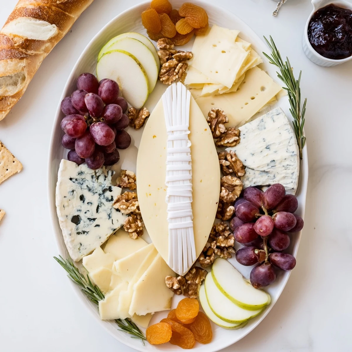 Rugby Ball Cheese Board: A charming platter of cheeses, fruits, and meats arranged artfully.