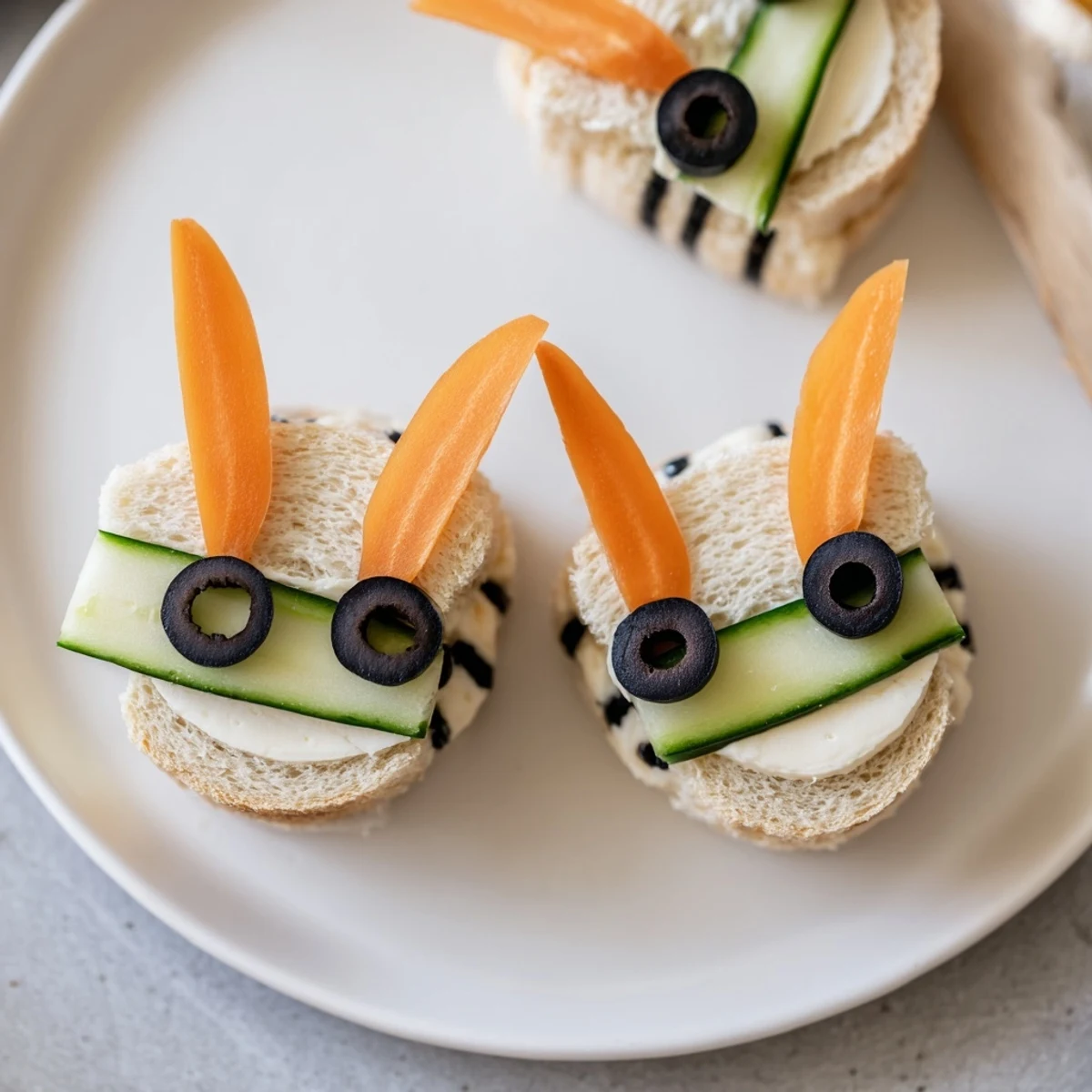 Cute bee sandwich cutouts board with colorful fruits, perfect for a kids' party, arranged visually.