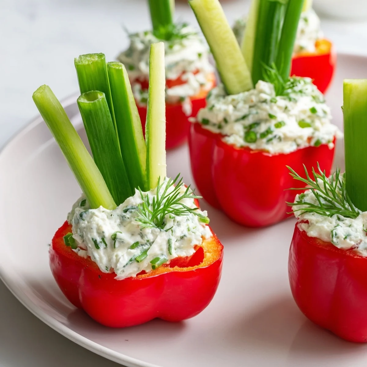 Beautiful Blooming Tulip Veggie Cups, colorful bell peppers filled with creamy herb cheese and fresh veggies.