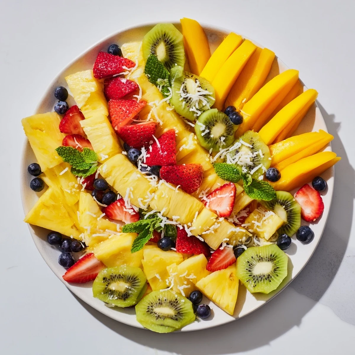 Fresh, juicy Tropical Pineapple Sun Fruit Platter featuring vibrant fruit arranged for a BBQ side.