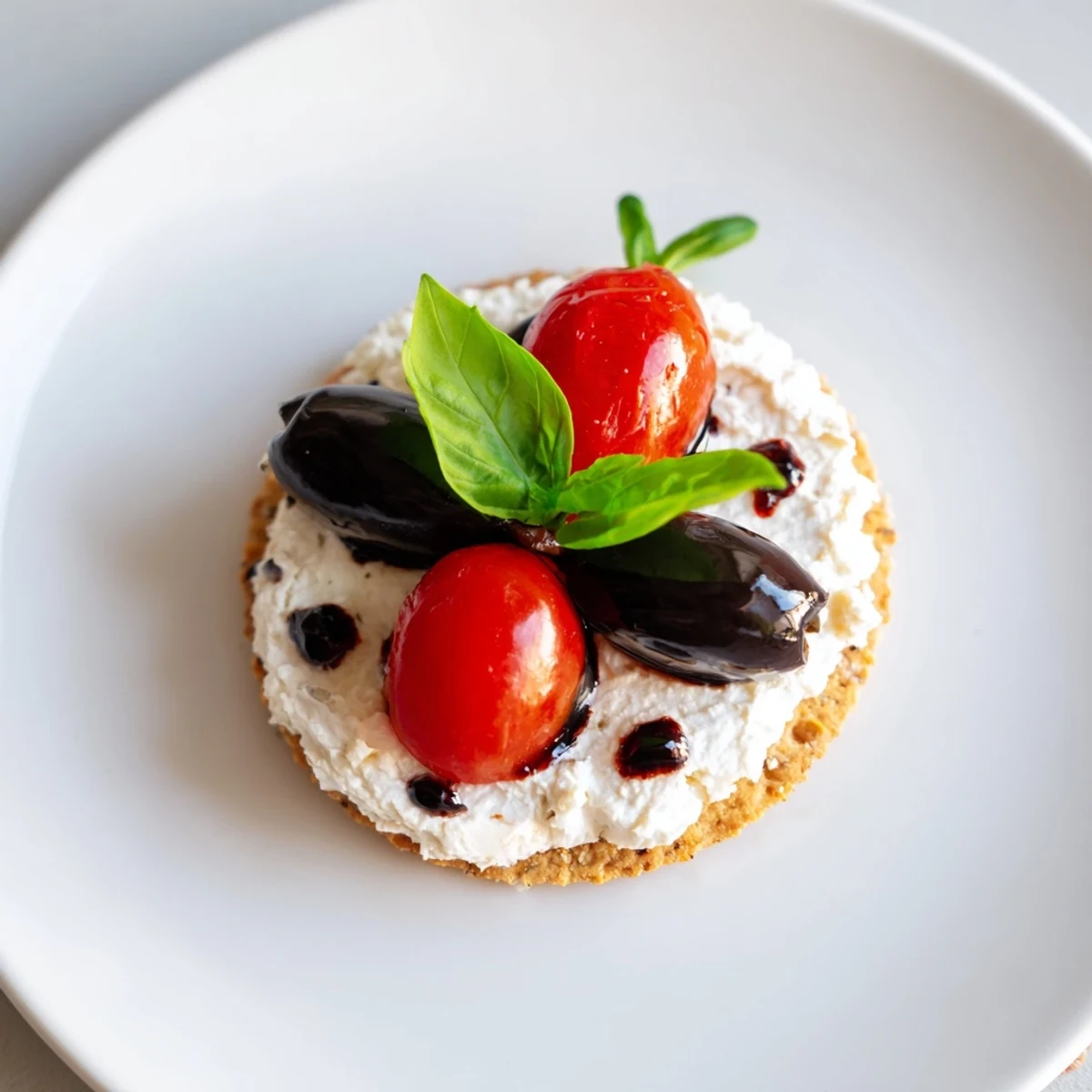 Garden Snacks: Ladybug Tomato & Olive Bites atop a cracker, a fun appetizer for kids.