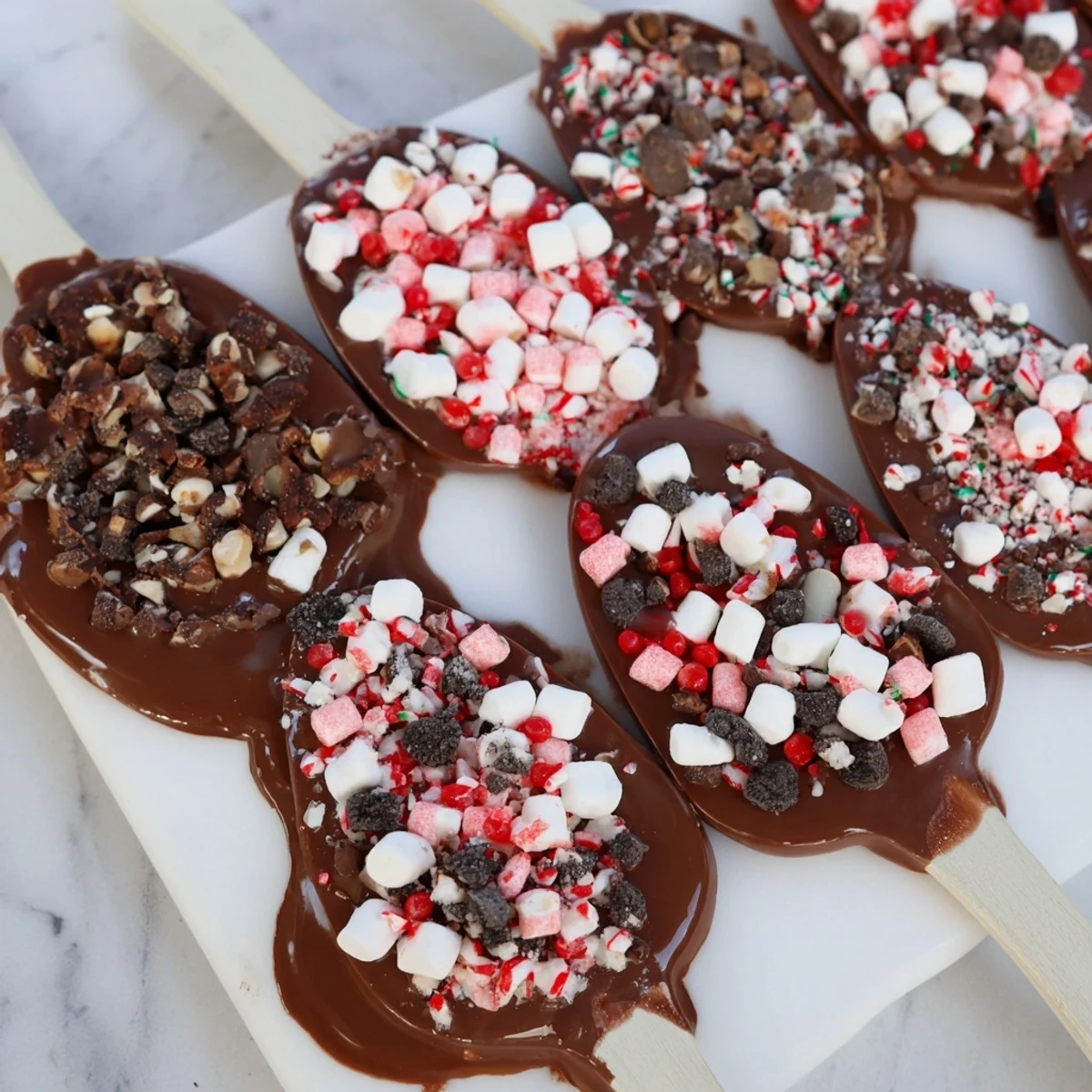 Indulge in a delicious Hot Chocolate Spoon Toppings Board, a fun dessert loaded with various sweet treats.