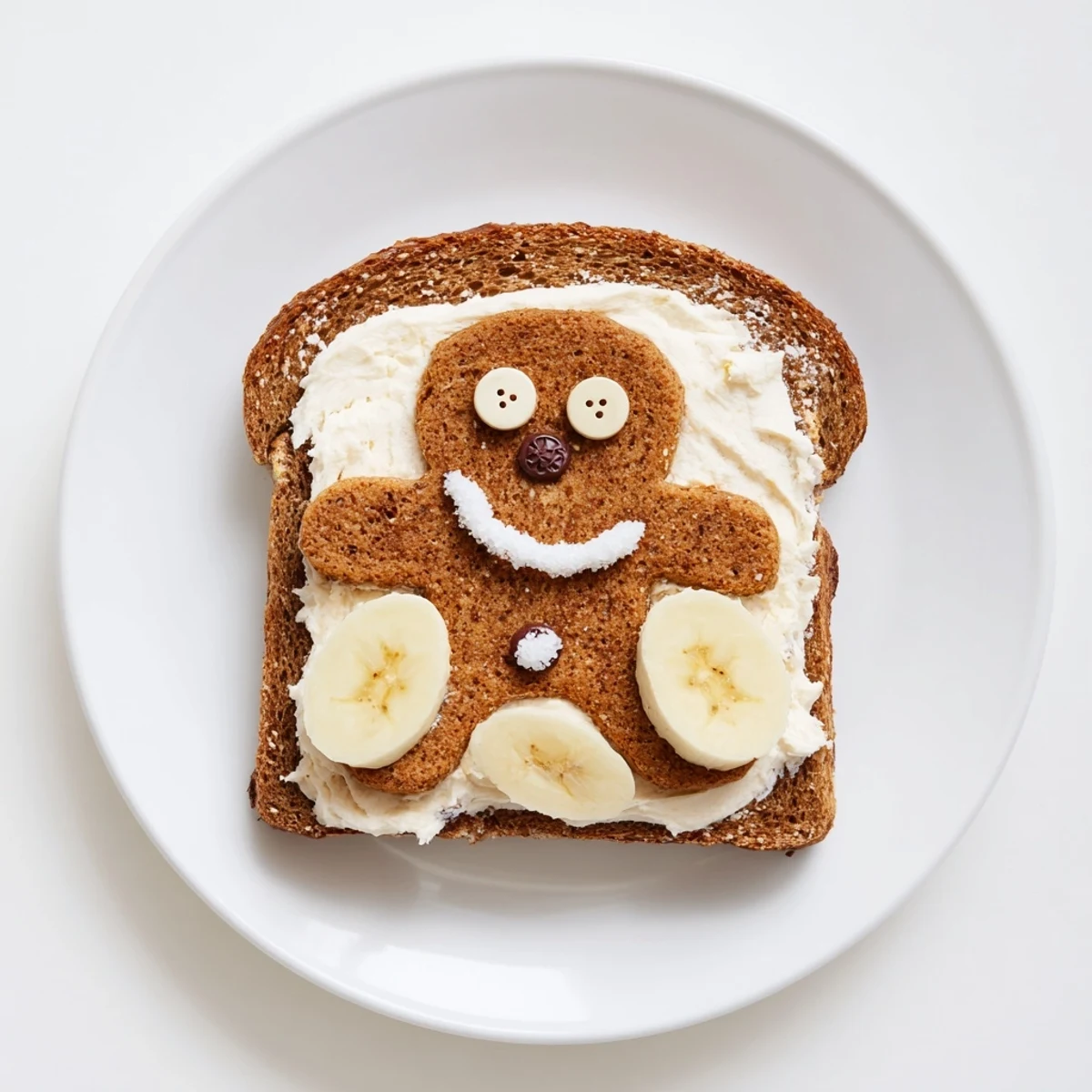 Sweet cream cheese filling inside Gingerbread Man sandwiches, garnished with raisins for eyes and smiles.