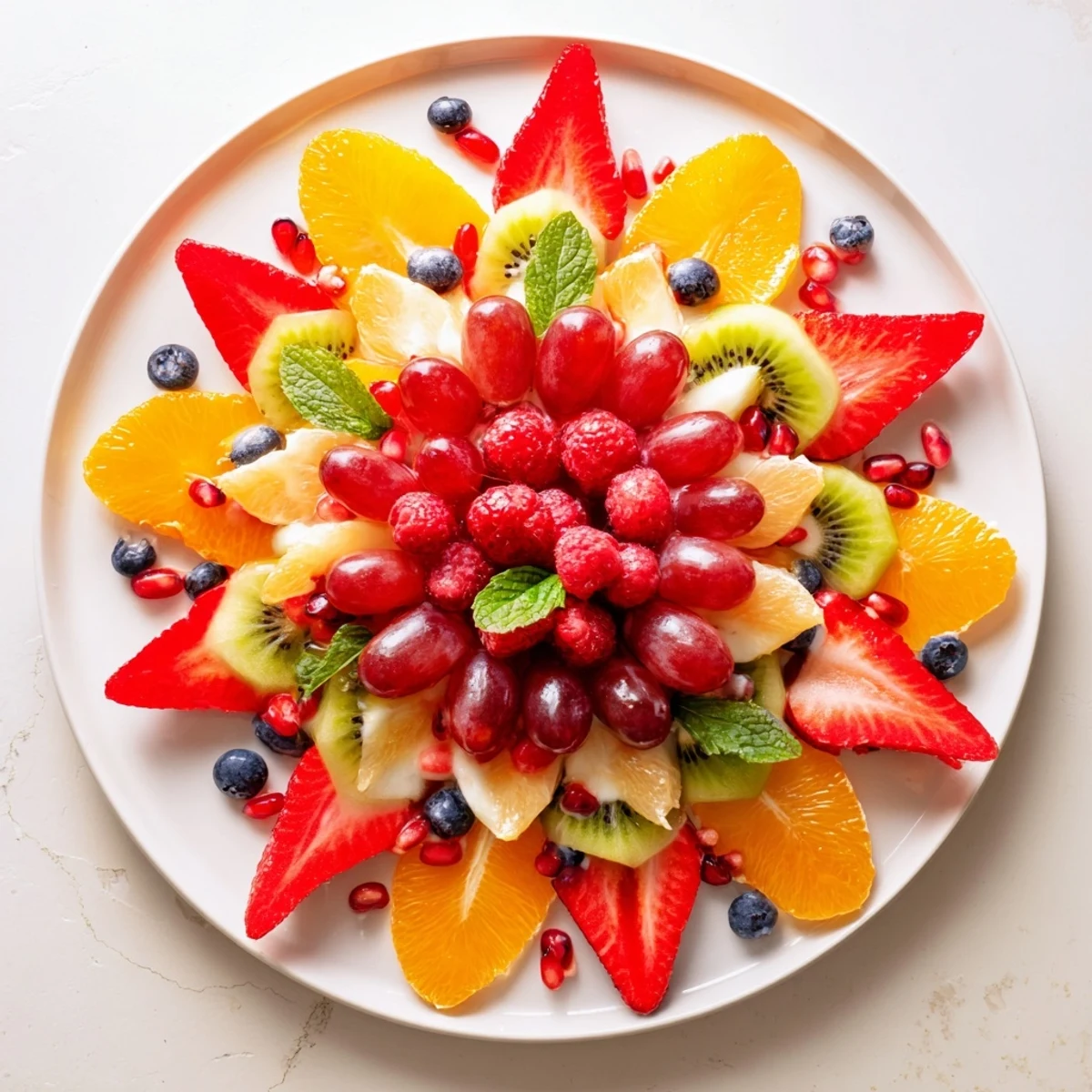 Vivid image of a Festive Poinsettia Fruit Bowl; a colorful, delicious, and healthy holiday centerpiece.
