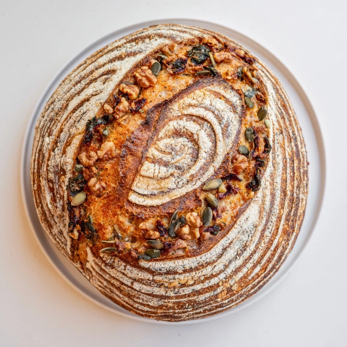 Imagine a rustic slice of this crusty Fibonacci Spiral Growth Bread with sun-dried tomatoes and cheese.