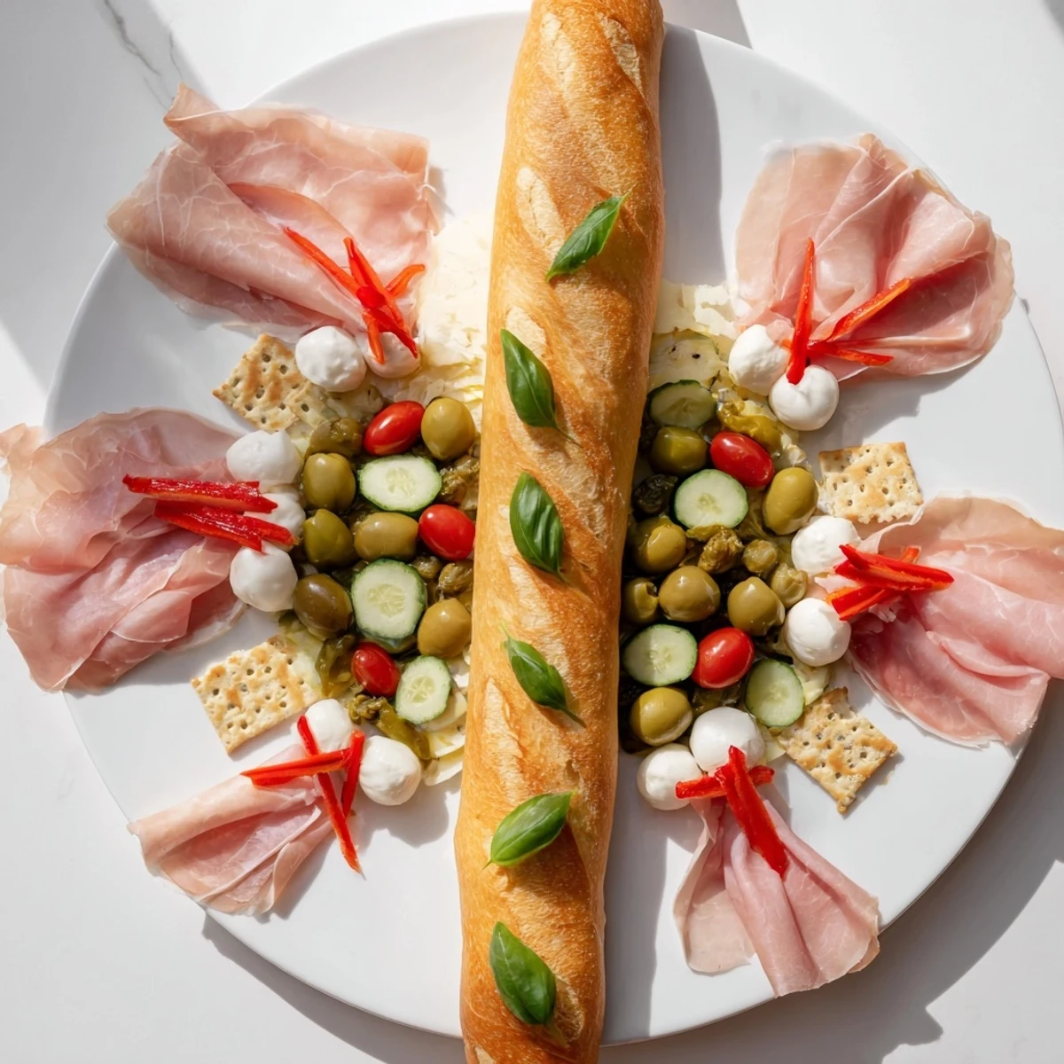 Fractal Tree Branching Bread Platter with cured meats displayed in a visually appealing appetizer.