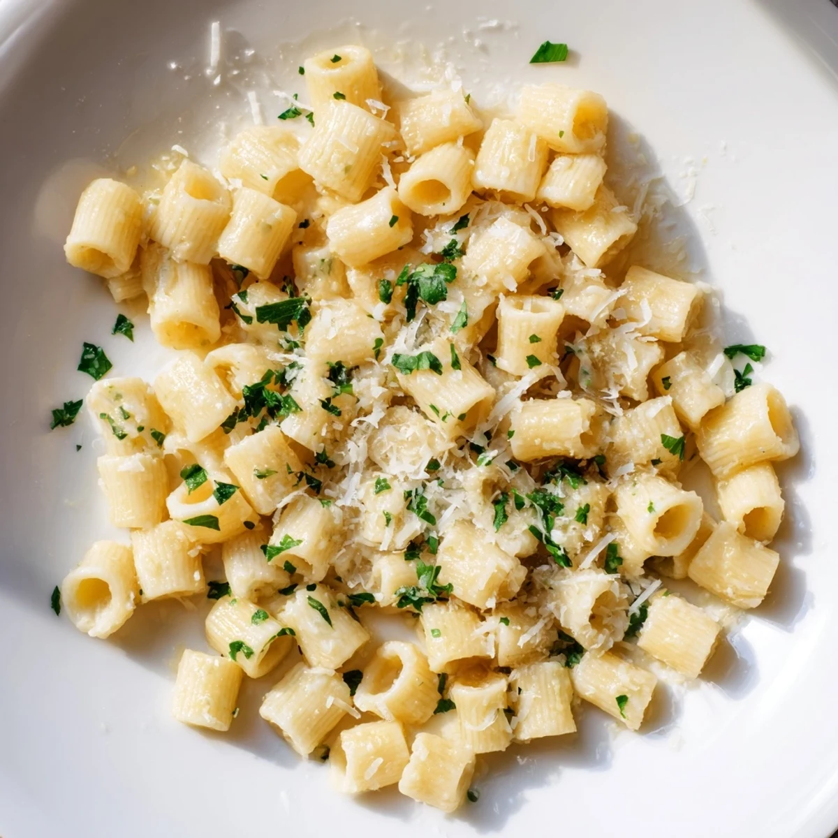 Golden-hued one-pot garlic butter ditalini, a quick and delicious Italian-American, ready to serve.