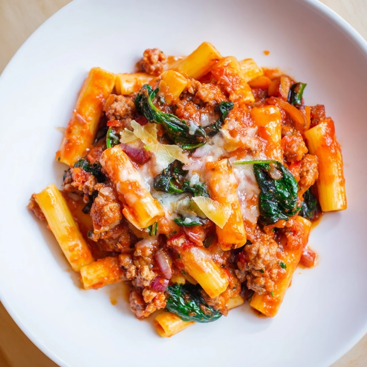 Spoonful of One-Pot Italian Sausage Tomato Pasta, savory and creamy, a comforting weeknight meal.