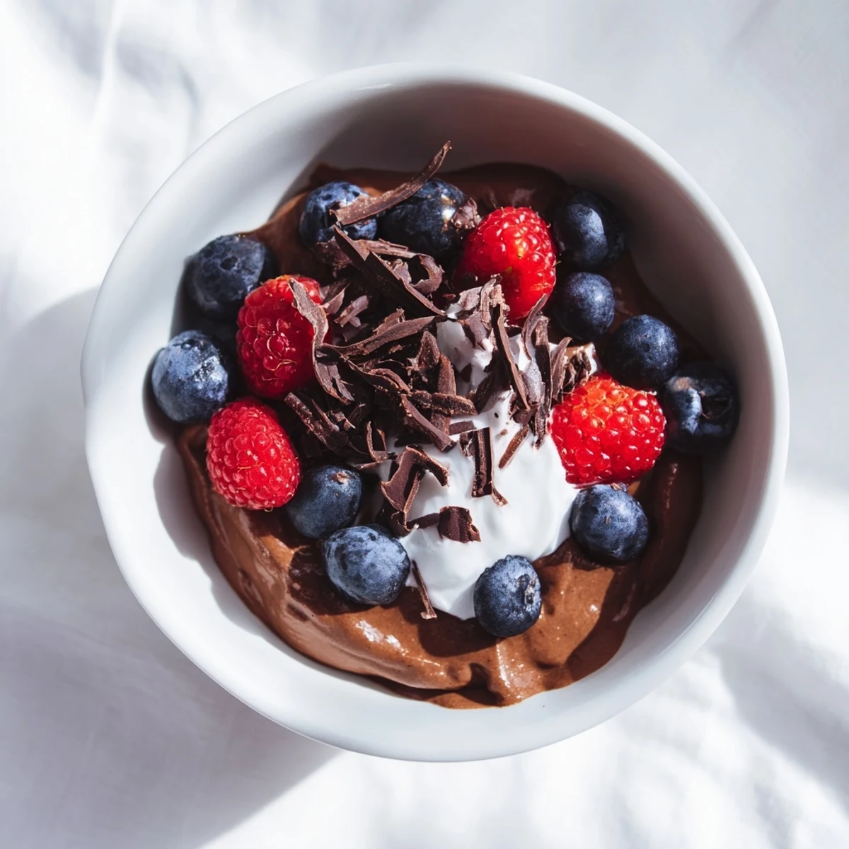 Smooth and decadent, this Avocado Chocolate Pudding looks delightful with a light dusting of cocoa powder.