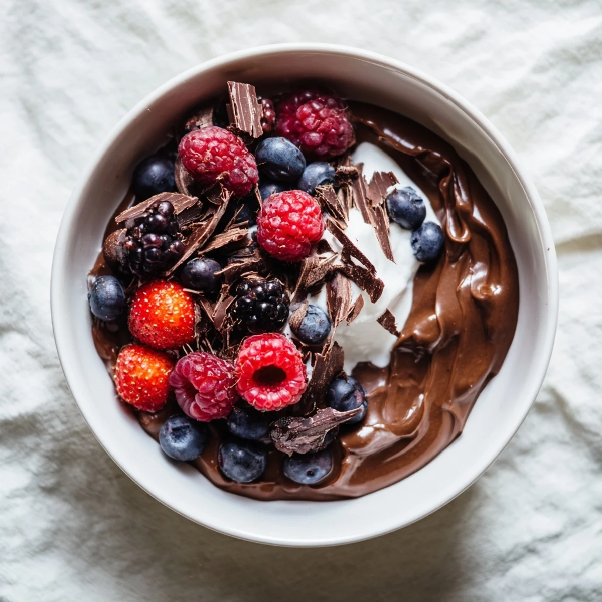 Creamy Avocado Chocolate Pudding, topped with fresh berries, offers a beautiful, rich dessert experience.