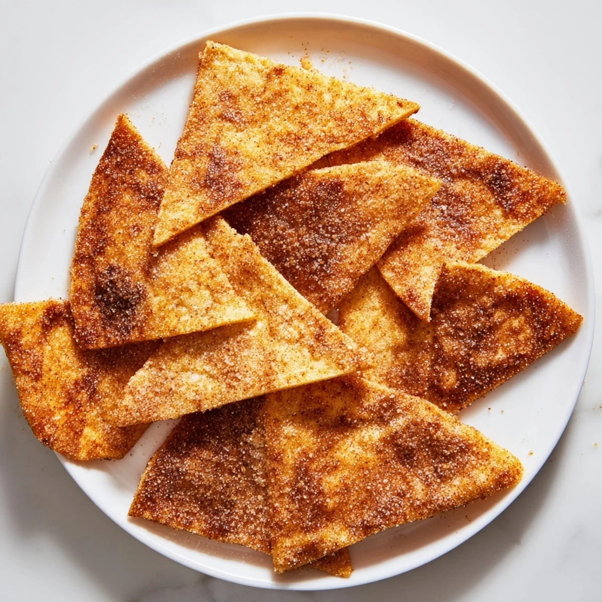 Golden, air-fried cinnamon sugar tortilla chips, perfect dessert snack with simple ingredients.
