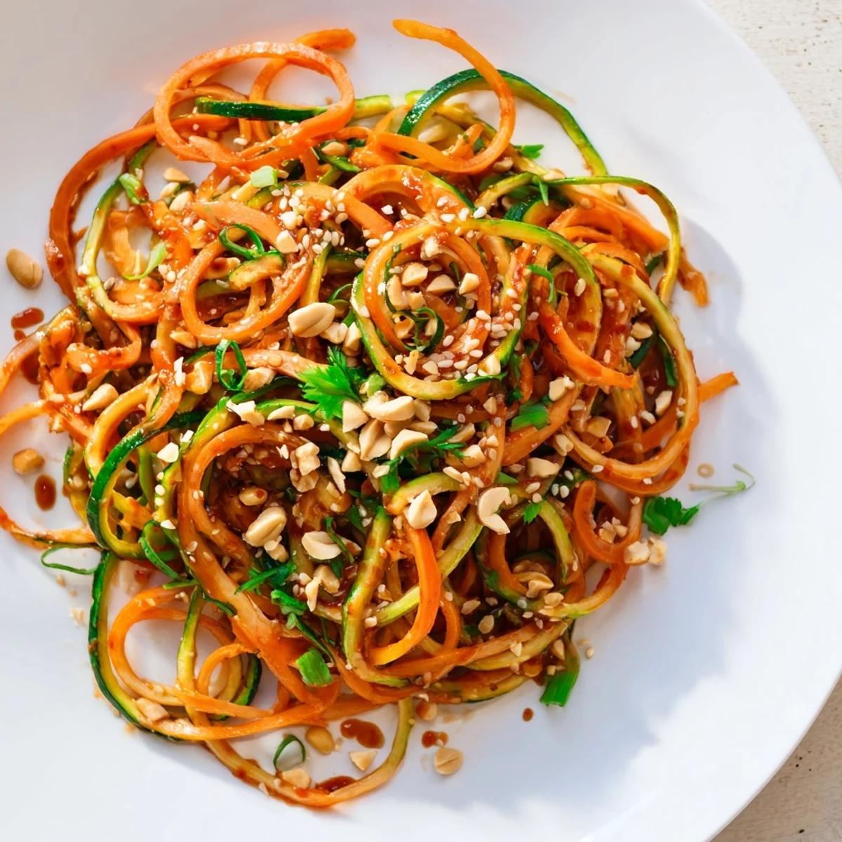 Vibrant Spicy Cucumber Noodle Bowl, a refreshing salad with a glossy chili sauce and fresh herbs.