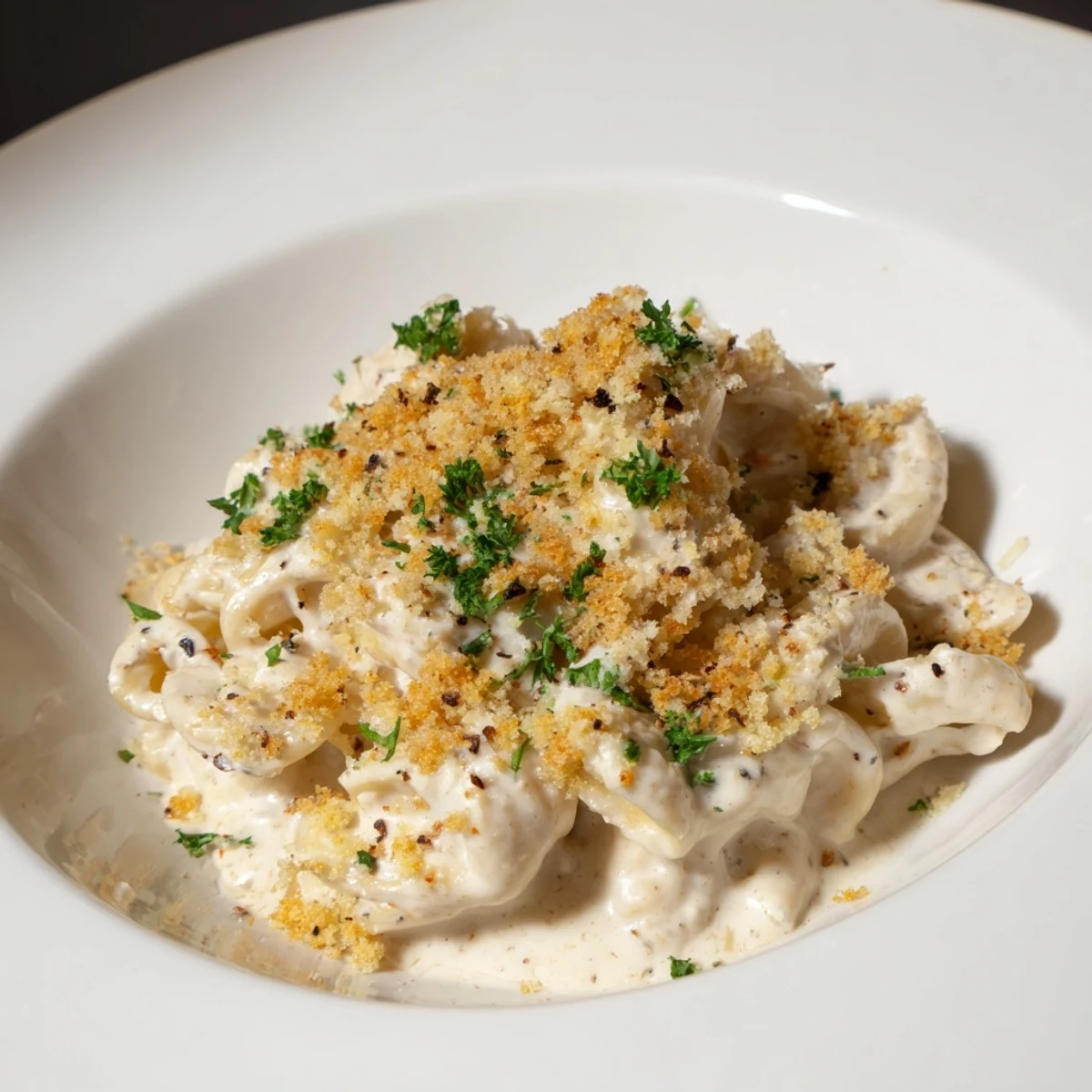 A steaming bowl of High-Protein Mac & Cheese, with a rich, velvety cottage cheese sauce.