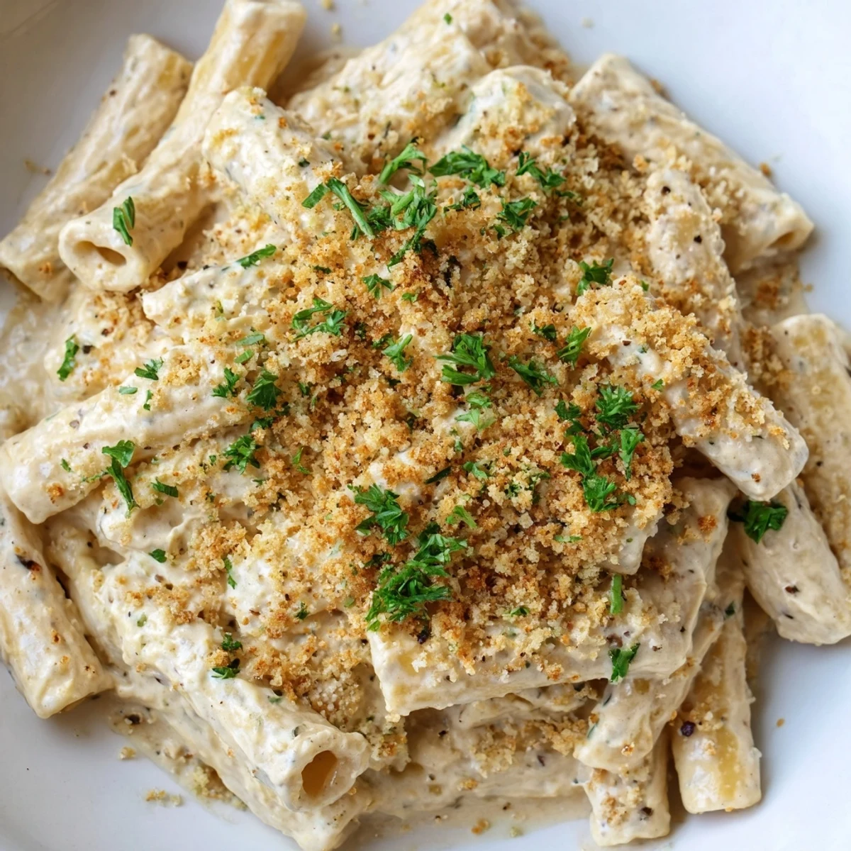 Close-up of creamy, cheesy High-Protein Mac & Cheese, boasting a savory, satisfying taste.