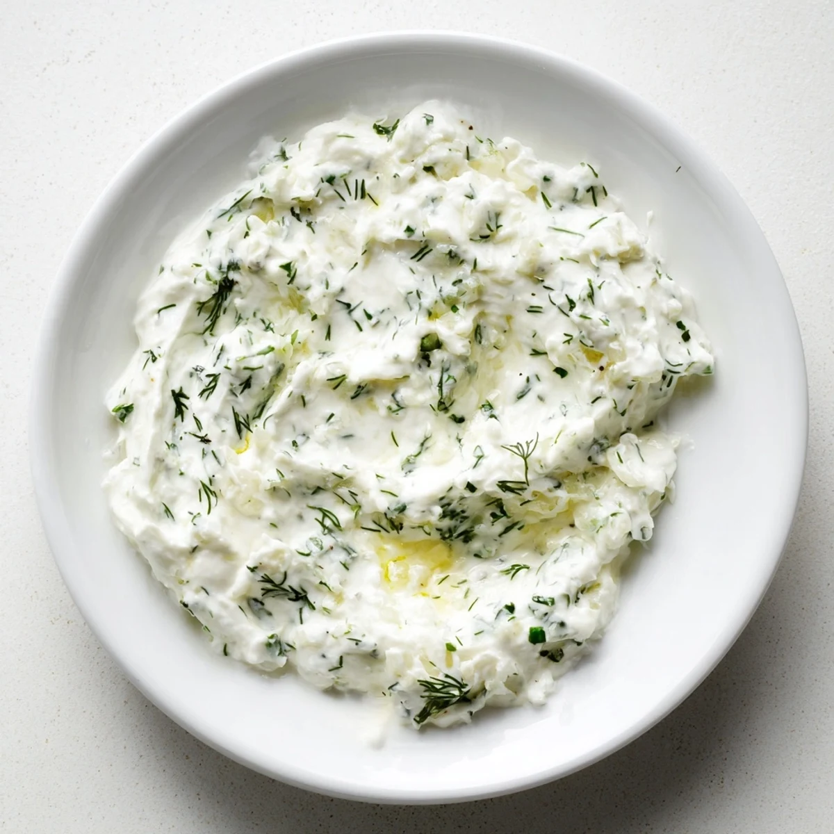 Close-up shot shows light, airy Greek Yogurt Herb Dip, ideal for appetizers and parties.