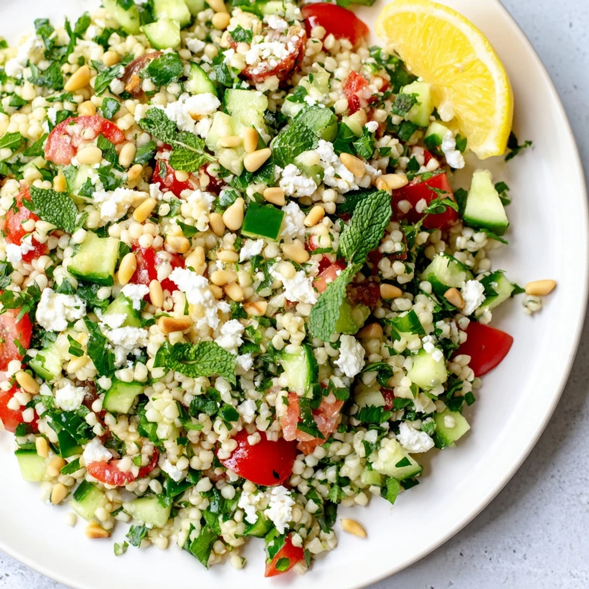 A colorful tabbouleh grain bowl bursting with fresh herbs, ready for a delicious vegetarian meal.