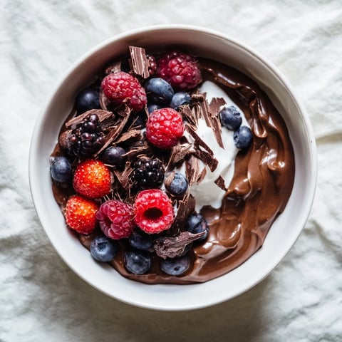 Creamy Avocado Chocolate Pudding, topped with fresh berries, offers a beautiful, rich dessert experience.