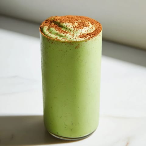 Creamy Matcha Snickerdoodle protein shake, cold and smooth, perfect for a quick, healthy breakfast.