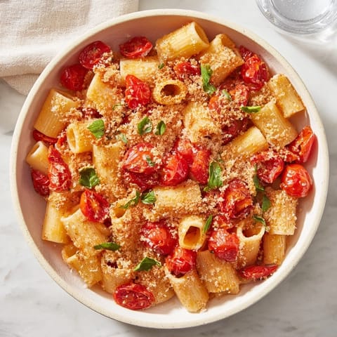 This baked goat cheese snowflake pasta showcases bubbling tomatoes and a creamy, delicious sauce.