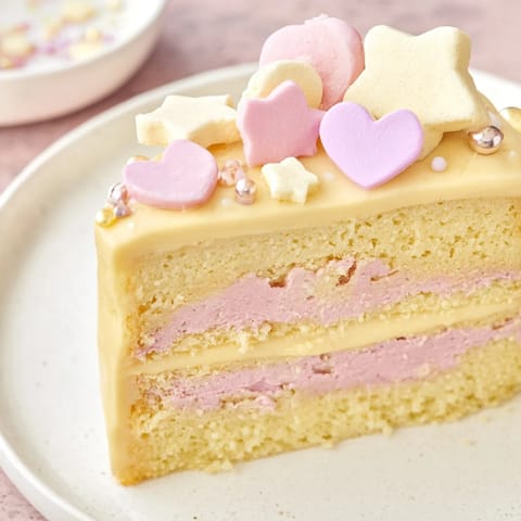 Imagine a whimsical Château de Princesse Cœurs et Étoiles layered cake, shimmering with edible glitter and star shapes.