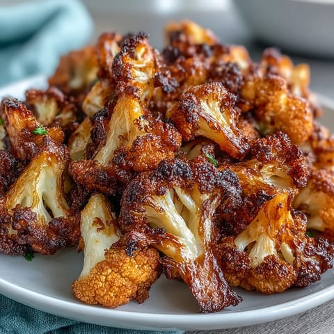 Golden roasted cauliflower florets, seasoned with cumin and paprika, are arranged over zesty lemon lentil salad on a rustic plate, drizzled with creamy cumin-tahini yogurt.  