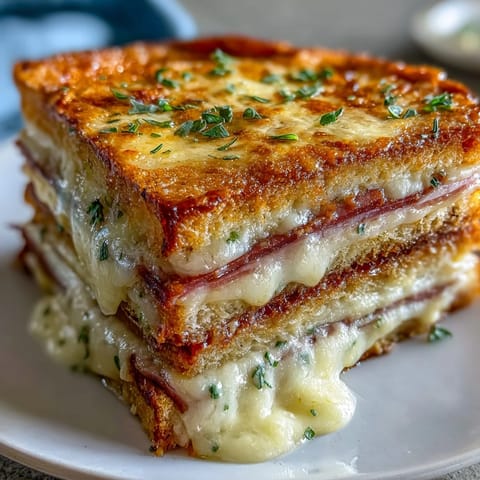 Freshly baked Croque Monsieur Casserole served warm with a crisp green salad side dish. 