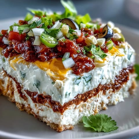 Vibrant 4-Way Layered Dip with creamy cheese, fresh salsa, peppers, and cheddar on a serving platter. 