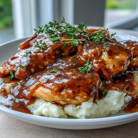 Slow Cooker Honey Mustard Chicken served over fluffy white rice with extra drippy sauce, a cozy American dinner.