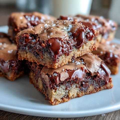 Warm Hojicha Brookies squares served on a ceramic plate, topped with vanilla ice cream and a dusting of hojicha powder.