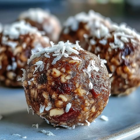 Twelve round Hojicha Energy Balls are arranged on a white plate with a glass of green tea for a calming Japanese-inspired snack pairing.