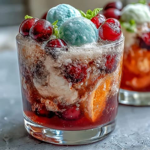 A vibrant rainbow sherbet punch bowl bubbling with Sprite and pineapple juice, perfect for festive graduation parties.