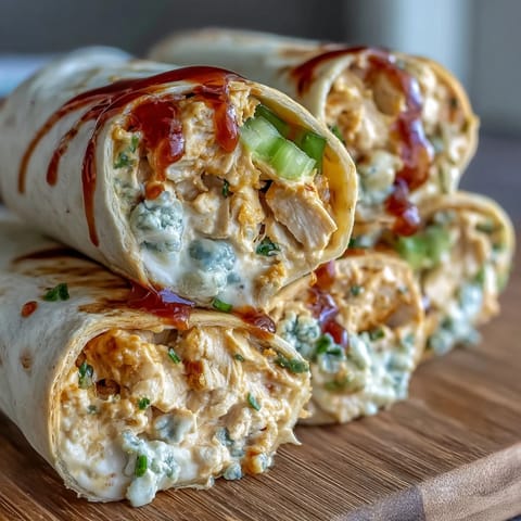 Spicy Buffalo chicken and cream cheese filling rolled in flour tortillas, sliced into colorful pinwheel appetizers for parties.