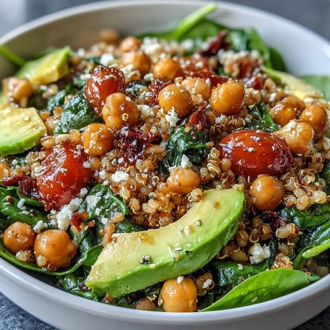 Vibrant Ancient Grains Bowl packed with farro, quinoa, chickpeas, and fresh veggies.